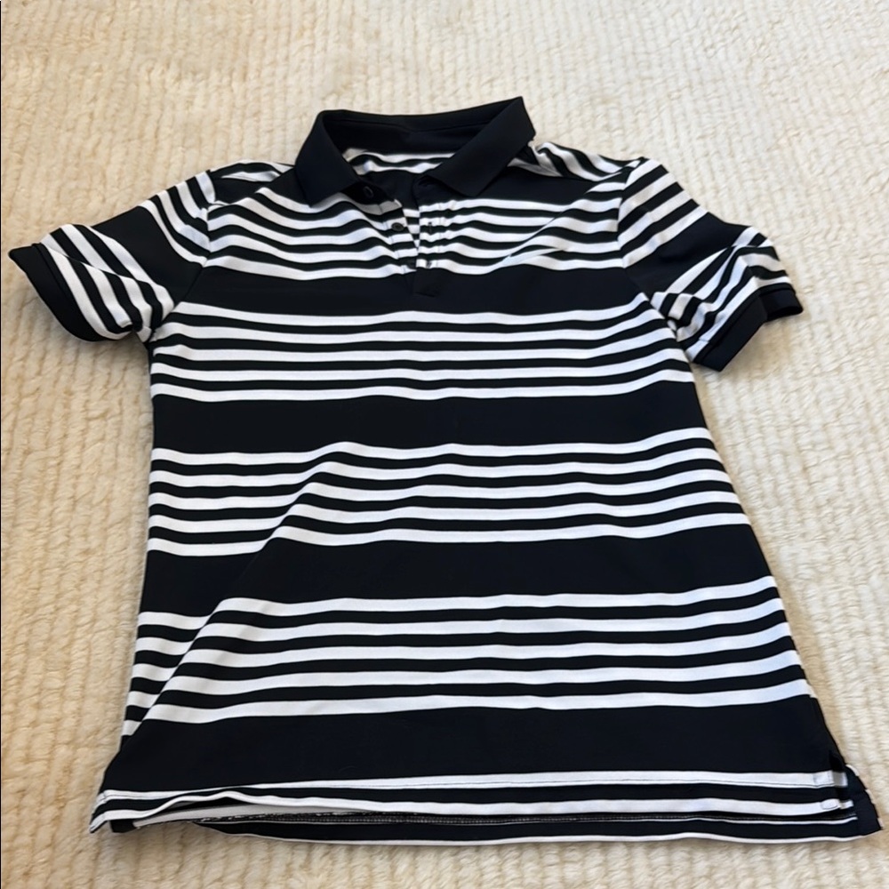 Nike Men's Black and White Striped Dri-FIT Short Sleeve Shirt Size Small